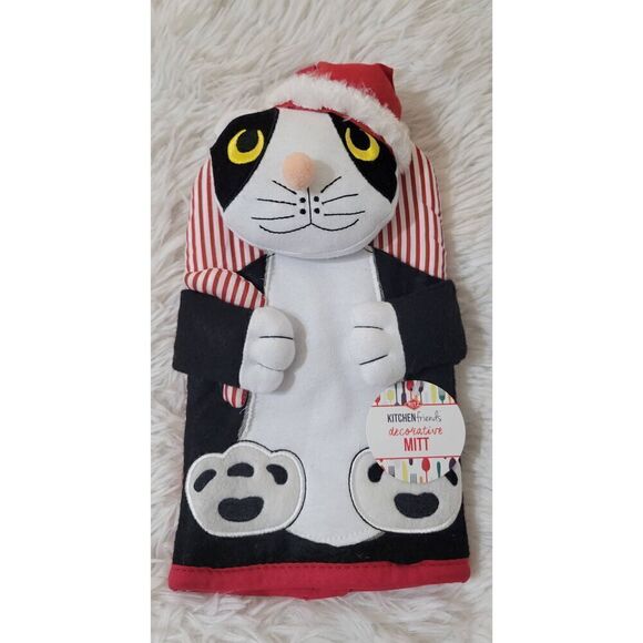 Ritz Kitchen Friends Cotton Oven Mitts Cat with Santa Hat New - Picture 1 of 4